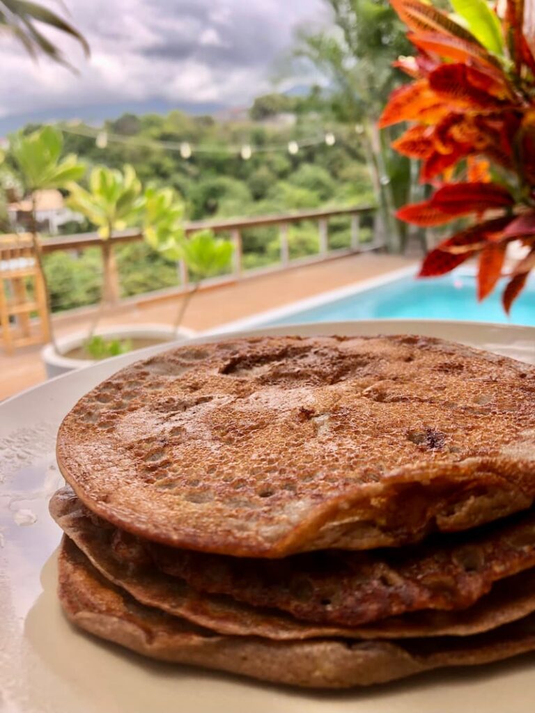 gluten free vegan buckwheat pancakes near the pool