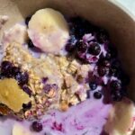 vegan bread pudding with plant milk and blueberries