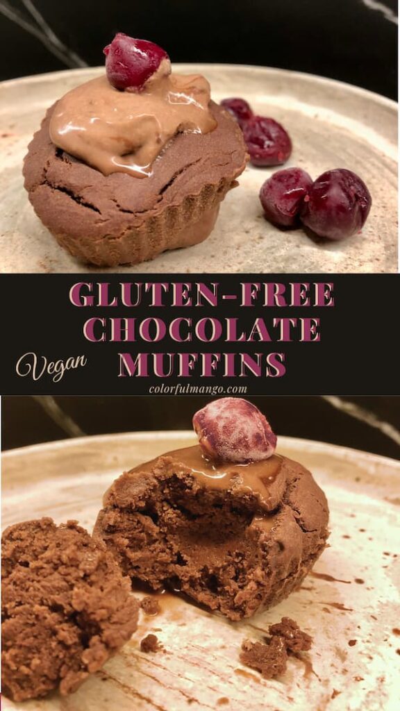 gluten free chocolate muffins with chocolate cream and cherries