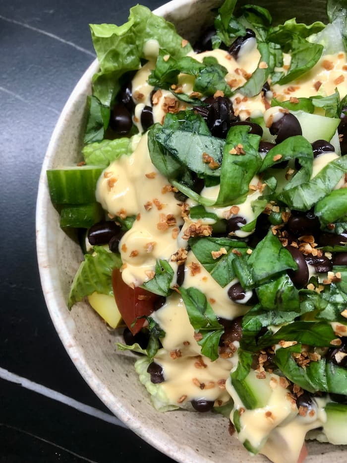 loaded potato bowl with mango sauce