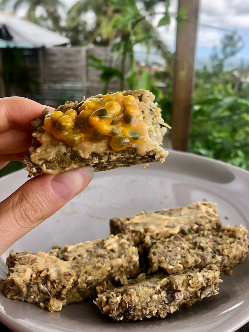 vegan banana bread with passion fruit