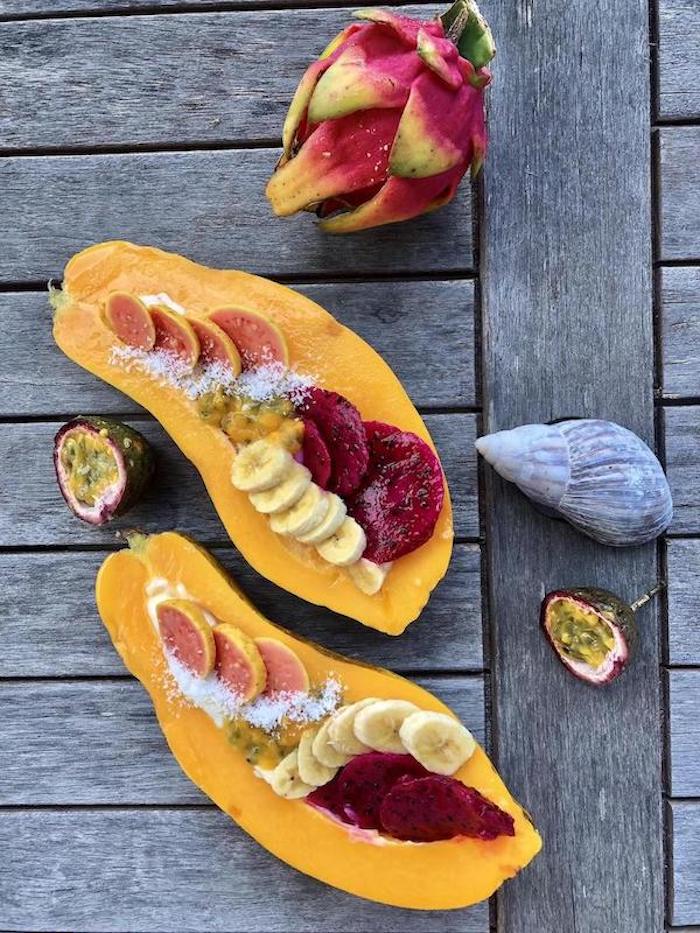 papaya bowl with yogurt and fruit