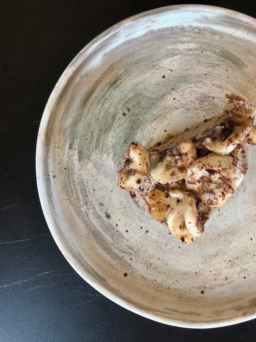 Vegan banoffee cheesecake on a plate