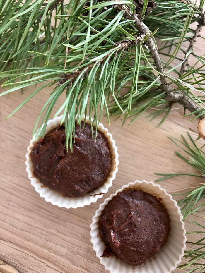 chocolate date muffins on the wood table