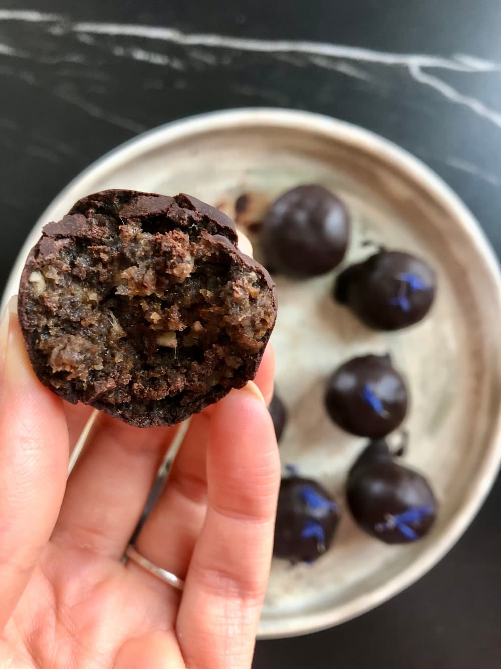 rye bread truffles with cornflower
