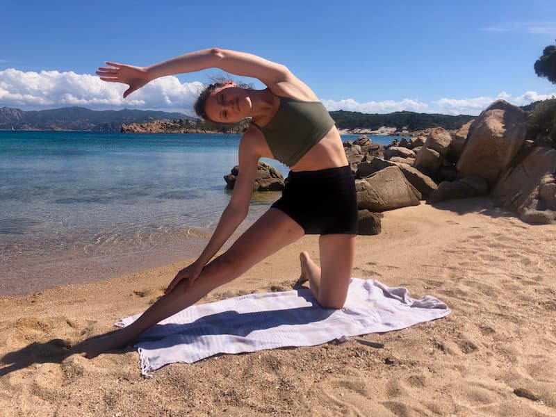 stretching at the beach