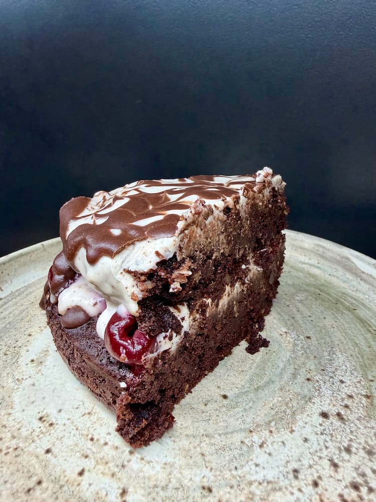 brownie layer cake with cherries