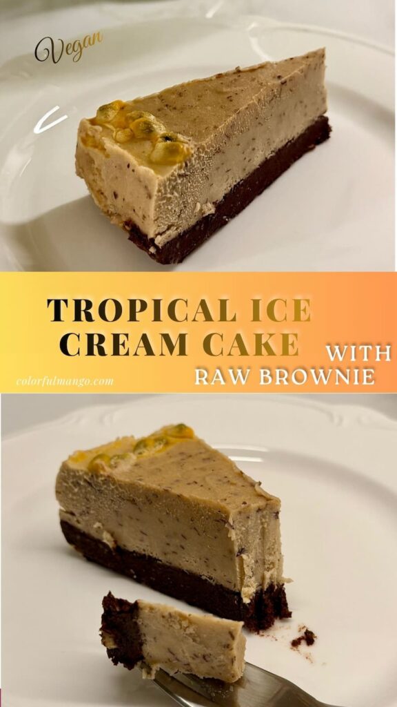 vegan Tropical ice cream cake with raw brownie