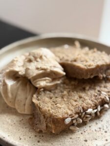 high protein banana bread with banana ice cream