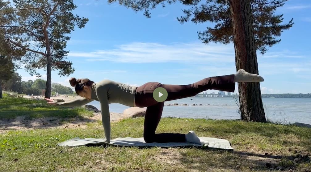 bird dog exercise at the beach